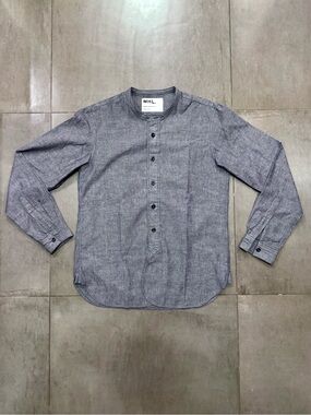 Margaret Howell MHL Band Collar Gray Chambray Shirt, Men’s Small, Made in Japan